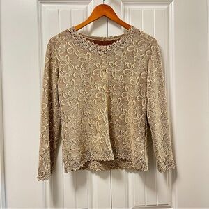 Vintage Lace Floral Stretch Top Faux Cardigan Style - M